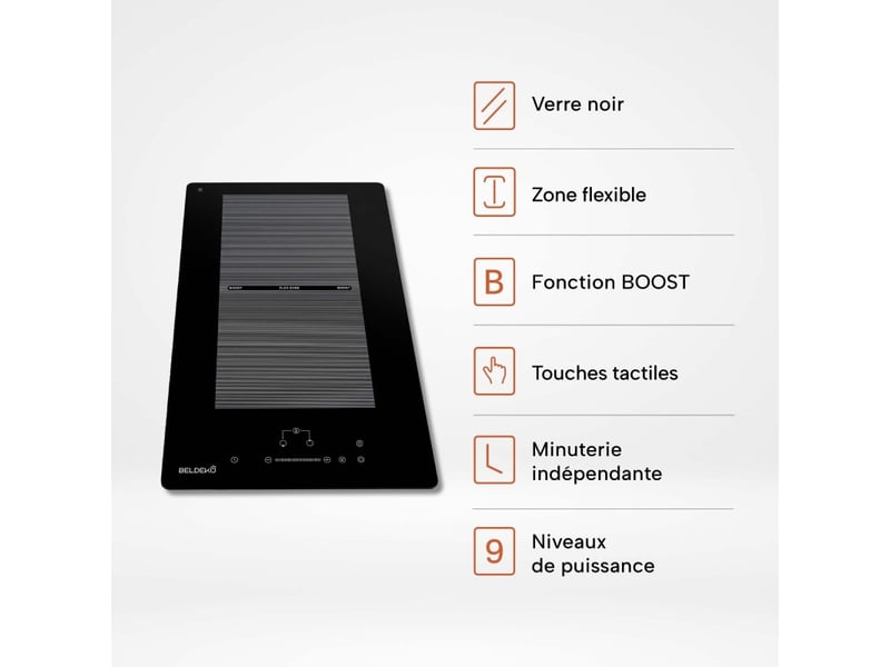  Plaque induction encastrable - zone modulable 3500w - domino - verre noir - booster - prise - marque française  - Conforama D