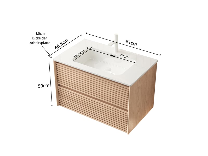  Meuble sous vasque mural avec 2 tiroirs à fermeture douce en contreplaqué pour salle de bain 81 × 46,5 × 50 cm  - Conforama C
