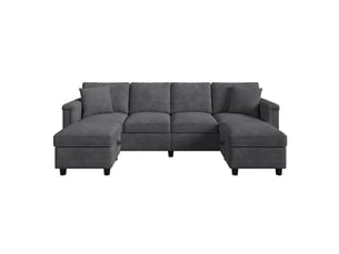 Canapé d'angle modulable 4 places 261x134x82 cm en chenille avec 2 poufs coffre, canapé salon configurable en l ou u, usb type-c - gris