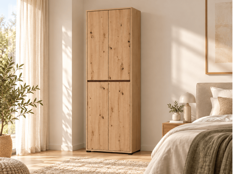  Armoire meuble à chaussures 4 portes coloris chêne artisan - longueur 70 x profondeur 34 x hauteur 210 cm  - Conforama E