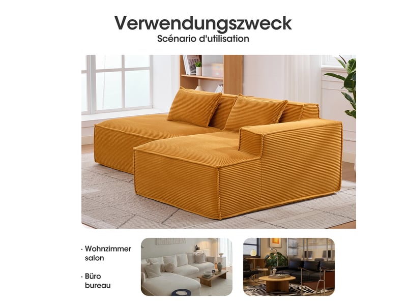 Canapé droit compact à ressorts ensachés - polyester rembourré jaune moutarde 235 × 129 × 70 cm - Conforama E