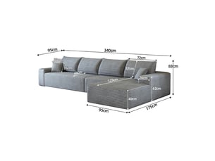 Canapé d'angle compressé droit fixe LEYTN 4 places Tissu