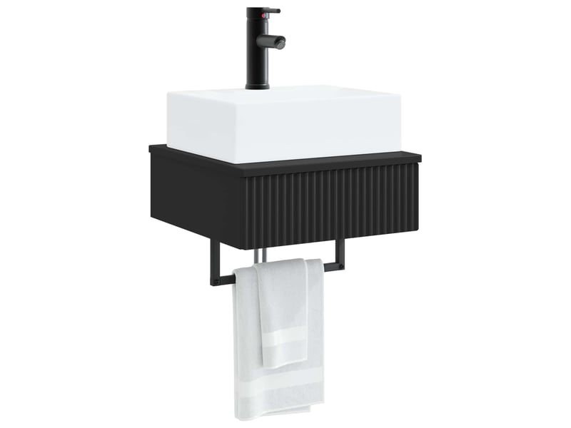 Basin de lavage mural, lavabo noir 40x41x39 cm bois d'ingénierie - Conforama C