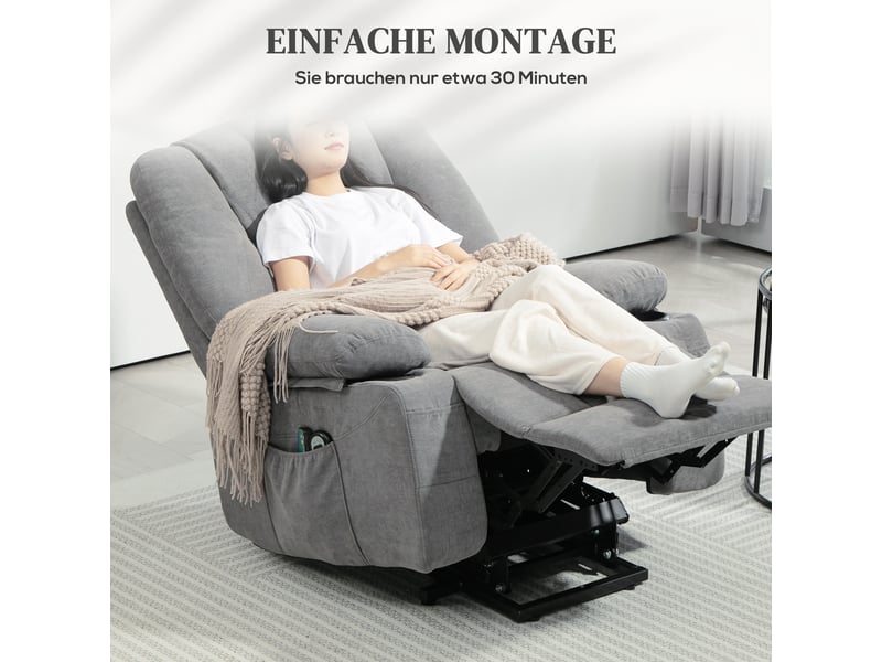  Fauteuil relax électrique releveur,97x90x102 cm,avec massage et chauffage,polyester,gris foncé  - Conforama D