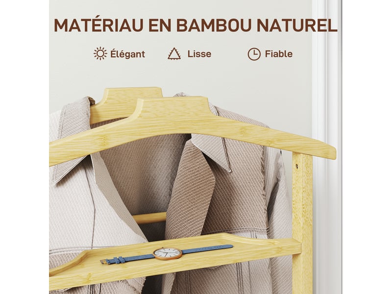  Portant à vêtements sur roulettes, porte-manteaux en bambou, double cintre intégré, 47 x 33,7 x 105,5 cm, bois naturel  - Conforama R