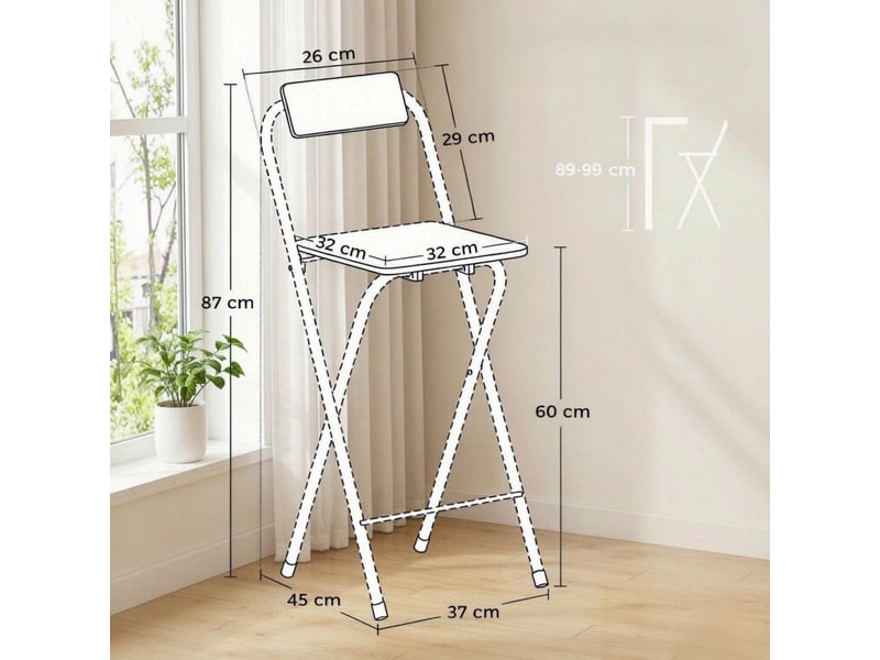  Tabourets de bar pliables lot de 2 avec dossier, repose-pieds et cadre acier hauteur 87 cm  - Conforama C