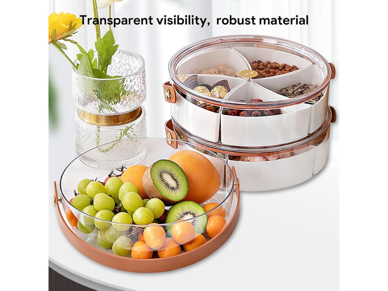  Boîte à goûter avec compartments, assiette à collation portable, ronde, diamètre 26 cm, avec couvercle hermétique et poignée, pour fruits, noix OGS005634LL - Conforama E