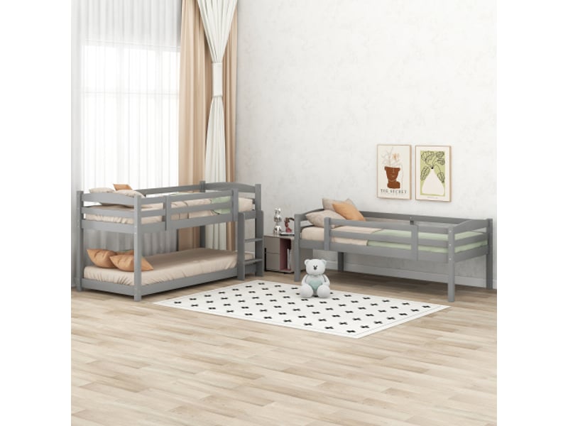 Lit triple 90x200 cm coloris gris pin lit enfant gris - Conforama E