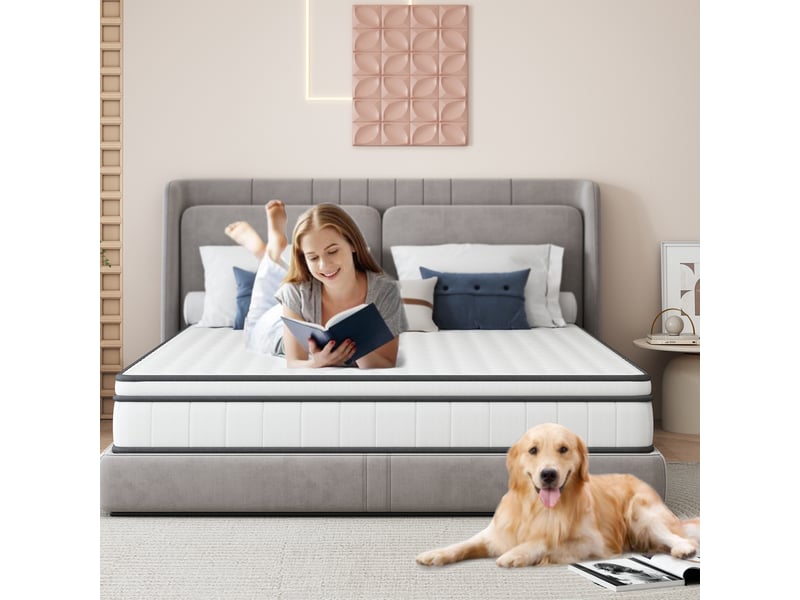  Matelas à ressorts ensachés 140x200x25 cm - blanc et bordure grise - confort ergonomique 7 zones - fermeté h2 (medium-soft)  - Conforama C