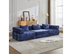 Canapé d'angle, avec couchage d'appoint, sans montage, en tissu chenille, coloris bleu foncé, l300 x p100 x h63 cm