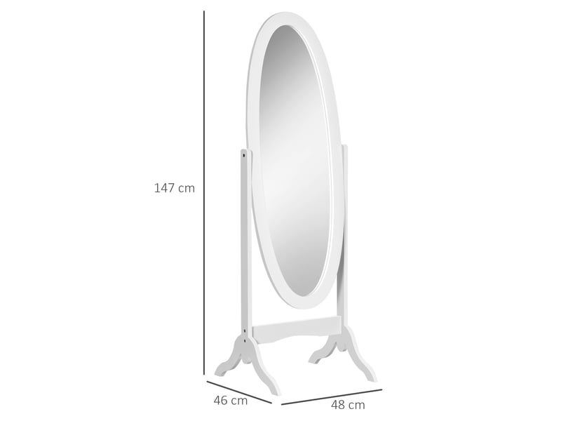  Miroir à pied ovale style shabby chic inclinaison réglable dim. 48l x 46l x 147h cm mdf blanc  - Conforama C