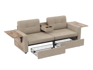 Canapé droit fixe   2 places Velours taupe avec coffre de rangement