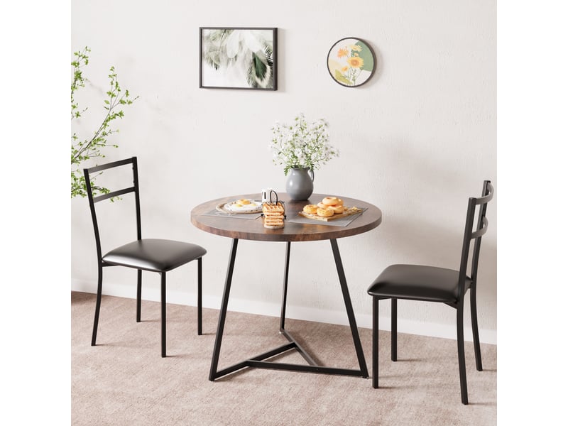 Ensemble salle à manger pour 2 personnes - table ronde - 2 chaises rembourrées - idéal petit espace, appartement ou studio -marron cBc-gvZQ52NT0m72 - Conforama B