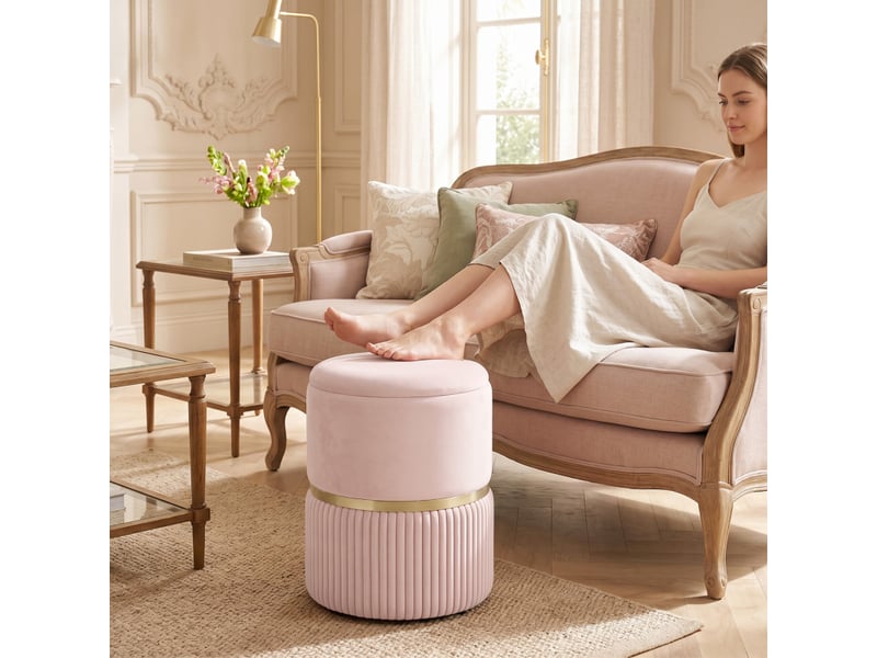  Pouf florriville coffre rangement velours côtelé beige  - Conforama B