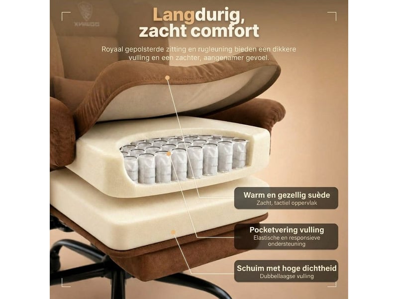  Dowinx fauteuil de bureau ergonomique gaming avec repose-pieds, dossier réglable, tissu respirant et velours, pour adulte, burn  - Conforama C