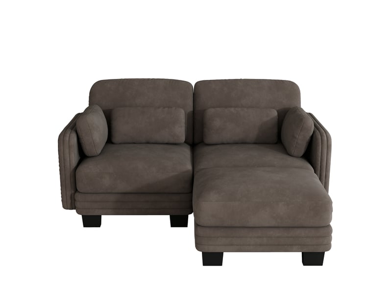Canapé d'angle modulable - 2 places - forme l - 1 ottoman - coussins d'accoudoirs - tissu chenille - structure en bois massif - brun CozyNest - Conforama A