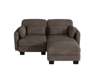 Canapé d'angle modulable - 2 places - forme l - 1 ottoman - coussins d'accoudoirs - tissu chenille - structure en bois massif - brun