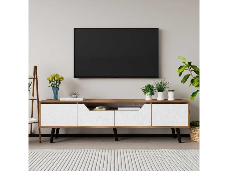  Meuble tv en aggloméré 180 x 29.8 x 48 cm roma blanc et noyer  - Conforama B