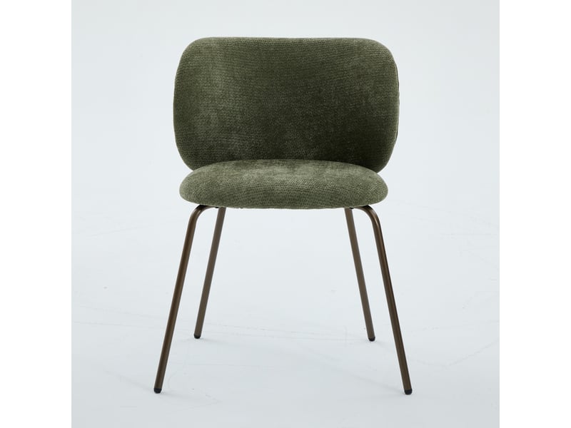 Lot de 2 chaises chenille vertes – dossier courbé et rembourré – piètement métal bronze – style contemporain  - Conforama A