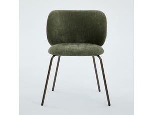 Lot de 2 chaises chenille vertes – dossier courbé et rembourré – piètement métal bronze – style contemporain