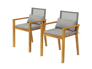 Ensemble de 2 chaises de jardin empilables en bois d'acacia avec coussins, 59 x 55 x 86 cm, coloris gris et bois