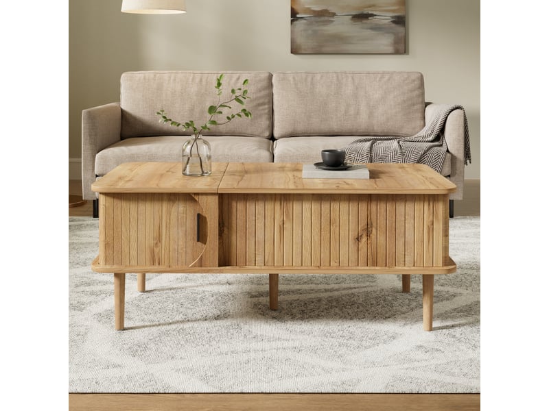  Lit superposé enfant 90x200 et 90x190 en bois blanc et chêne, avec lit gigogne à roulettes, bureau mobile, armoire escalier et étagère  - Conforama E