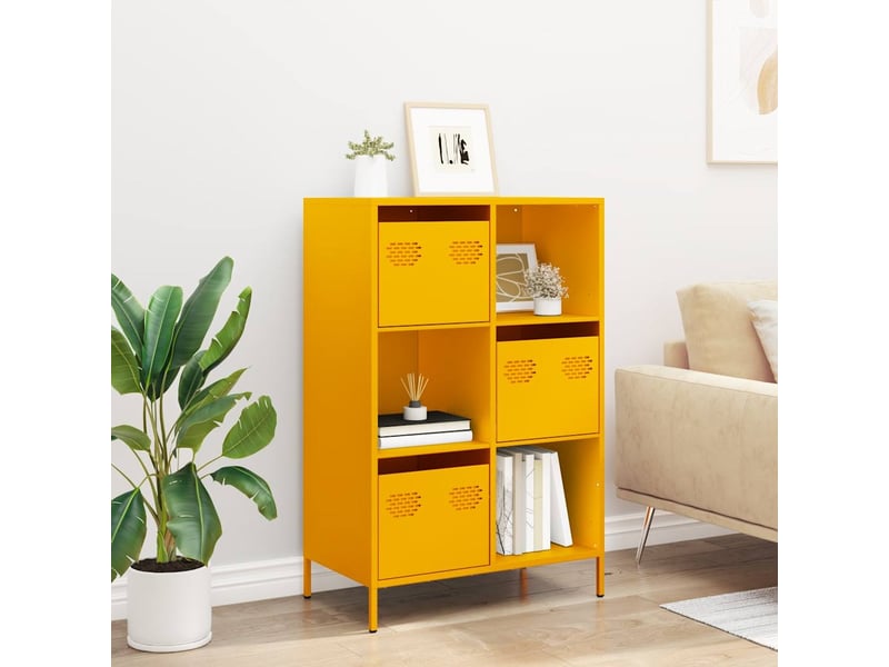  Buffet haut - bahut - meuble de rangement jaune moutarde 68x39x103,5 cm acier  - Conforama C