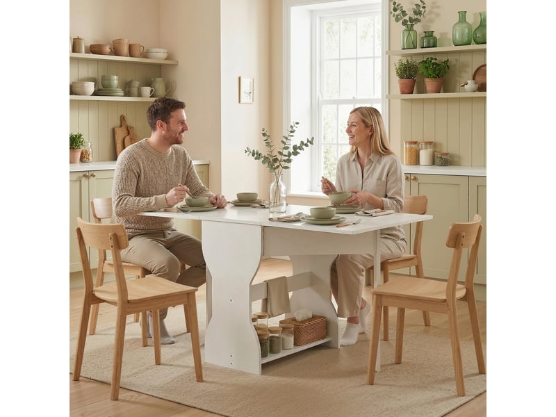 Table de salle à manger pliante, table de cuisine avec rangement pour 2 à 4 personnes, table pliante idéale pour les petits espaces, 160 x 60 x 75cm - Conforama D