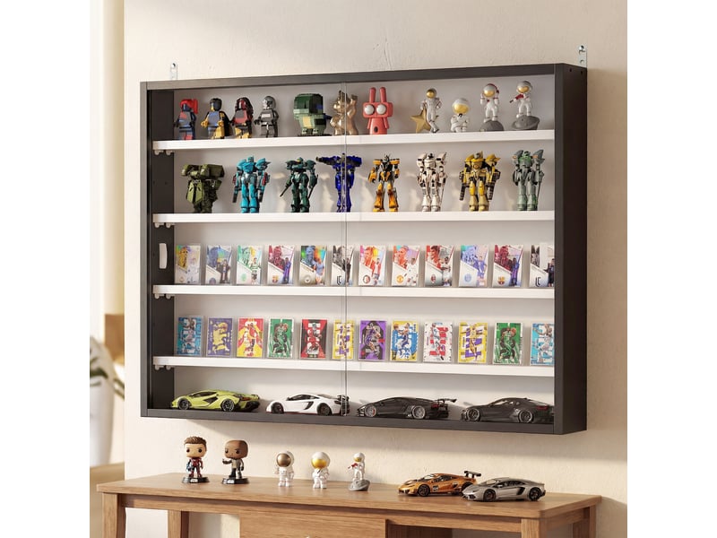 Vitrine murale pour objets de collection 4 étagère réglables en hauteur et 2 portes coulissantes 80 x 9,5 x 60 cm noir  - Conforama C