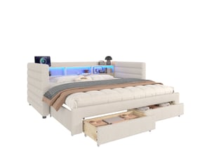 Lit avec rangement 90x190 cm OKWISH coloris beige