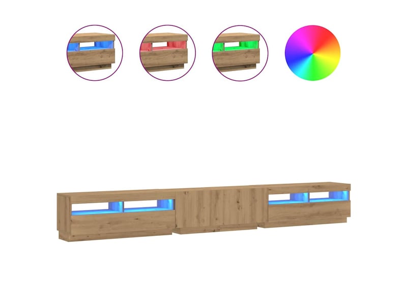 Meuble tv - banc tv - meuble de rangement avec lumières led chêne artisanal bois d'ingénierie - Conforama A