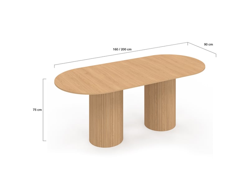 Table à manger extensible ovale juliette 6-10 personnes pieds cylindriques effet lattes 160-200 cm - Conforama E