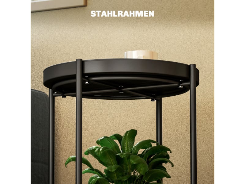 Table d’appoint ronde noire en acier avec 2 étagères, 44x44x56 cm pour salon et chambre - Conforama D