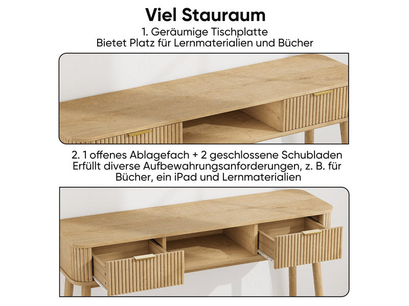  Console vintage 120x35x77,6 cm avec 2 tiroirs et niche ouverte mdf panneau de particules bois clair  - Conforama D