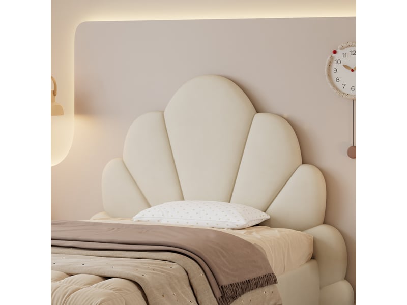  Lit individuel en velours beige 90 x 200 cm  - Conforama D