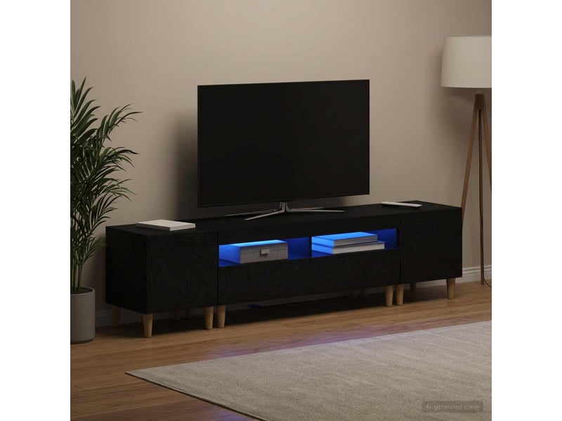  Ensemble de 3 meubles tv - banc tv - meuble de rangement led delft noir bois d'ingénierie  - Conforama C