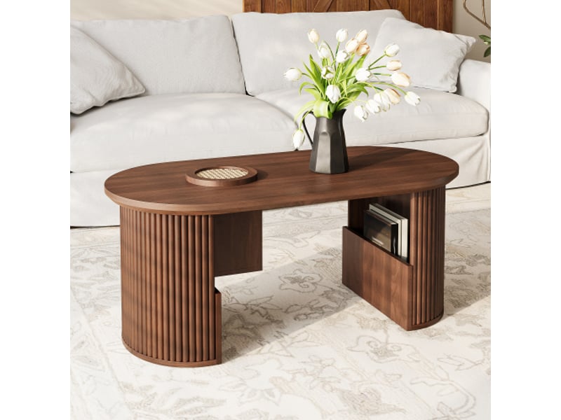  Table basse moderne rétro en bois de noyer – texture verticale, 105 × 50 × 46,5 cm  - Conforama B