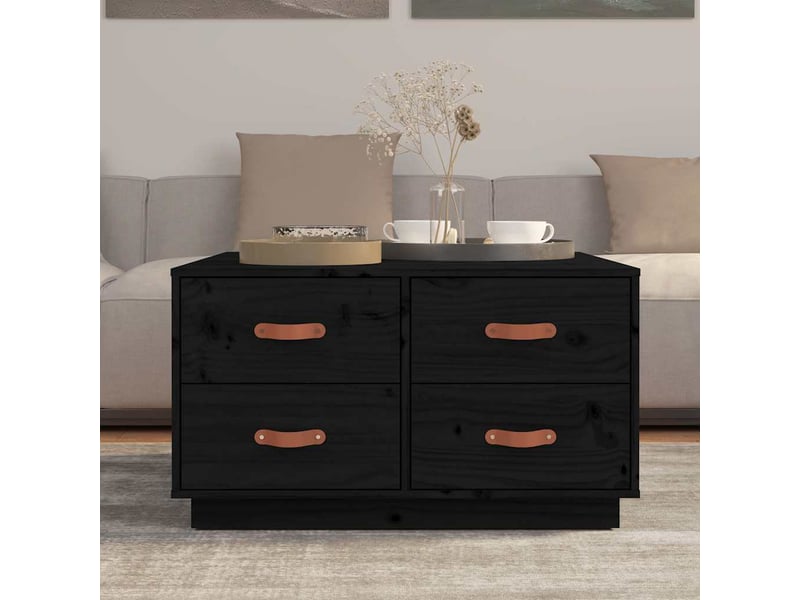  Table basse - table de salon - table à thé noir 80x80x45 cm bois massif de pin  - Conforama C