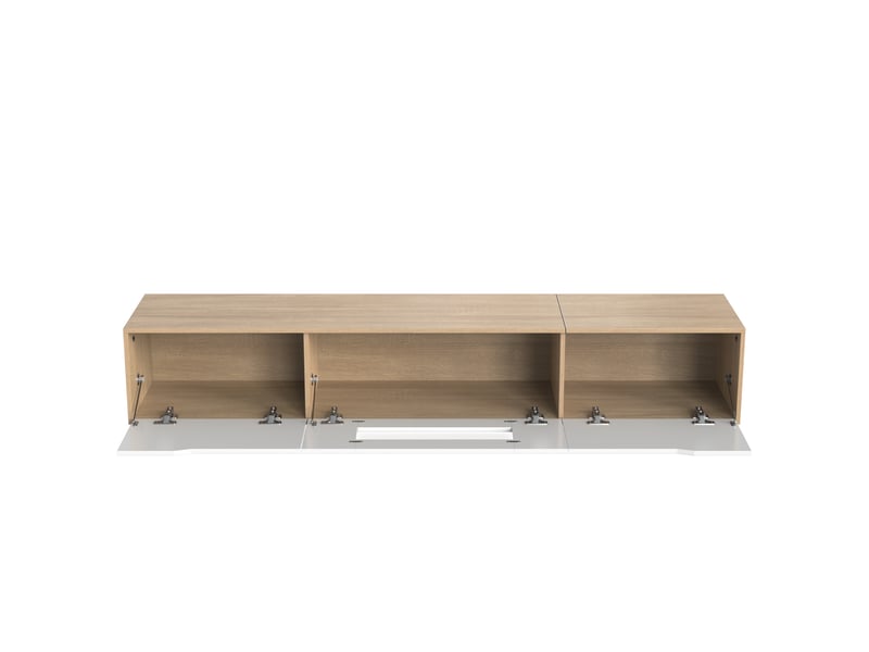  Meuble tv design 180 cm blanc et bois - led multicolore, style moderne  - Conforama A