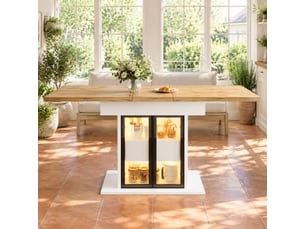 Table à manger extensible avec rangement et éclairage del rvb - portes vitrées mdf métal blanc