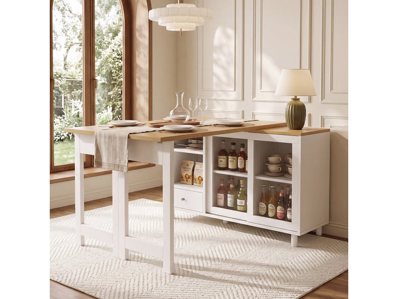 Table à manger pliante extensible avec rangement - lpospi - porte coulissante en verre dépoli mdf blanc  - Conforama B