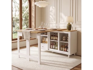 Table à manger pliante extensible avec rangement - porte coulissante en verre dépoli mdf blanc
