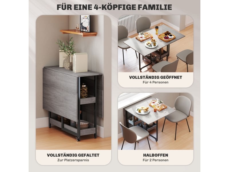 Table de salle à manger pliante,133,4x80x75 cm,2 étagères,mdf,grise - Conforama D