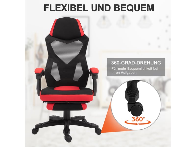  Chaise gaming ergonomique 58 x 63 x 112-122 cm – noir et rouge – inclinable à 135° avec repose-pieds  - Conforama E