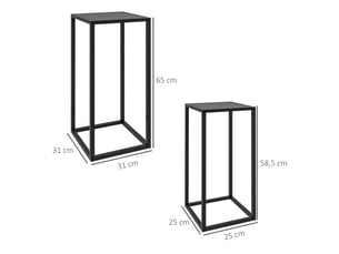 Lot de 2 porte-plantes gigognes en acier noir style scandinave – supports pour pot de fleurs et plantes d'intérieur et extérieur pour balcon, terrasse et salon (31x31x65 cm et 25x25x58,5 cm)