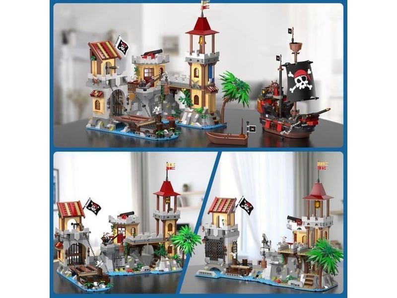  Jeu de construction pirate 1502 pieces chateau led avec grue rotative et 3 configurations 151498_AAANN74993_6_DROPFR - Conforama E