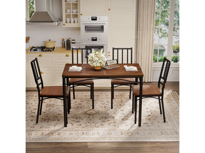  Ensemble table et chaises avec 1 table et 4 chaises  - assises en pu - acier et panneau de particules - noyer  - Conforama B