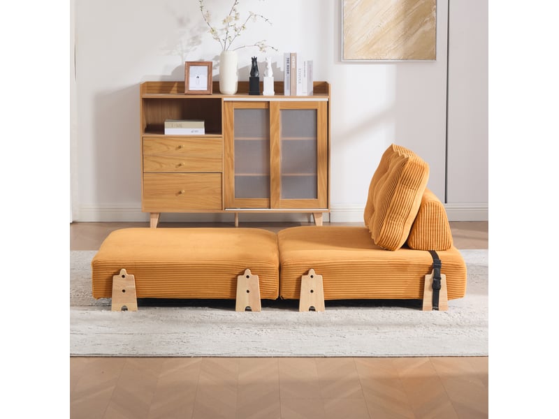  Fauteuil-lit tcqpz convertible 1 place en velours côtelé orange 90 x 86 x 84 cm  - Conforama E