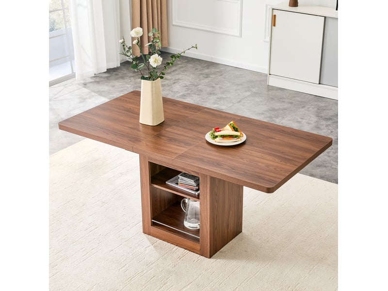  Table à manger extensible, table extensible 130-160x80x75,5 cm, table repas 2 à 6 personnes, rangement, mdf, noir  - Conforama W