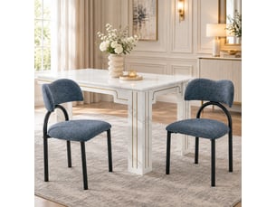 Chaises de salle à manger lot de 2 avec dossier incurvé rembourré - piètement métal, tissu bleu